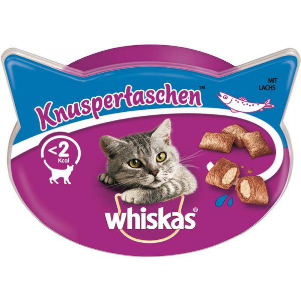 Whiskas Knuspert Lachs 60g, mit weniger als 2 kcal pro Stück. Angereichert mit zusätzlichen Vitaminen und Mineralstoffen. Das Beste für Ihre Katze.