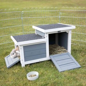 Trixie Natura Kleintierhaus - grau/weiß, aus lasiertem Kiefernholz, Dach mit besandeter Dachpappe, Dächer von oben zu öffnen.