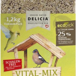 DELICIA Vital-Mix VogefutterPur 1,2kg, ist die ideale Nahrungsergänzung für alle Gartenvogel-Arten. Eine Mischung aus protein- und fettreichen Zutaten.