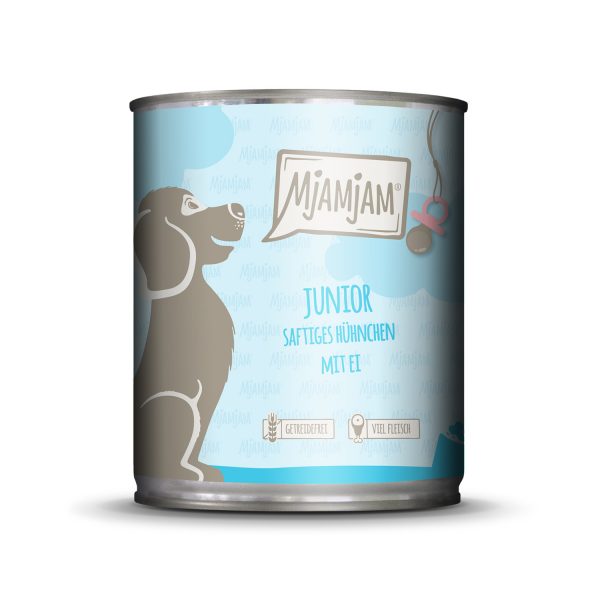 Mjamjam Junior Hühnchen und Ei 800g, eine leckere Mahlzeiten für deinen Liebling.mit allen wichtigen Vitaminen und Mineralien versorgt.