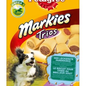 Pedigree Markies Trio´s knusprige Hundekekse mit Omega 3 hilft den Hund fit zu halten. Das enthaltene Vitamin E unterstützt natürliche Abwehrkräfte.