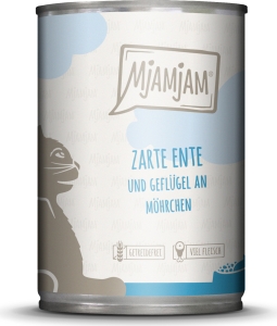 Mjamjam Katze Ente und Geflügel 400g, mit gesunden Möhrchen, ergibt eine genussvolle Mahlzeit, die mit allen wichtigen Vitaminen und Mineralien versorgt.