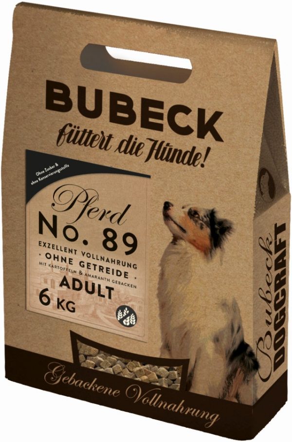 Bubeck Nr. 89 Pferdefleisch Adult mit Kartoffeln gebacken. Das leichtverdauliche und hypoallergene Pferdefleisch für sensible und allergische Hundemägen.