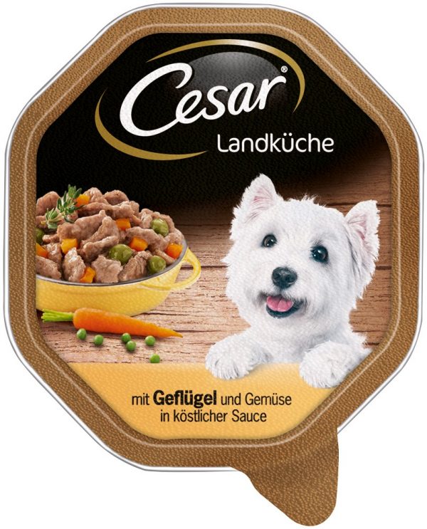 Cesar Landra GeflügelGemüse. Reichhaltiges Hundefutter in nur ein paar Sekunden. Einfach und schnell direkt zu Ihnen nach Hause lieferbar.