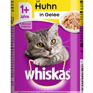 Whiskas Gelee Huhn 400g. Unser köstliches Nassfutter in Dosen für Katzen bietet alles, was Ihre Katze für ein langes und glückliches Leben braucht.