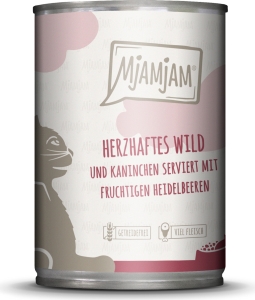 Mjamjam Katze Wild und Kaninchen 400g Diese Mahlzeit bietet deinem Liebling alles was er braucht in eine vollwertige und genussvolle Mahlzeit.